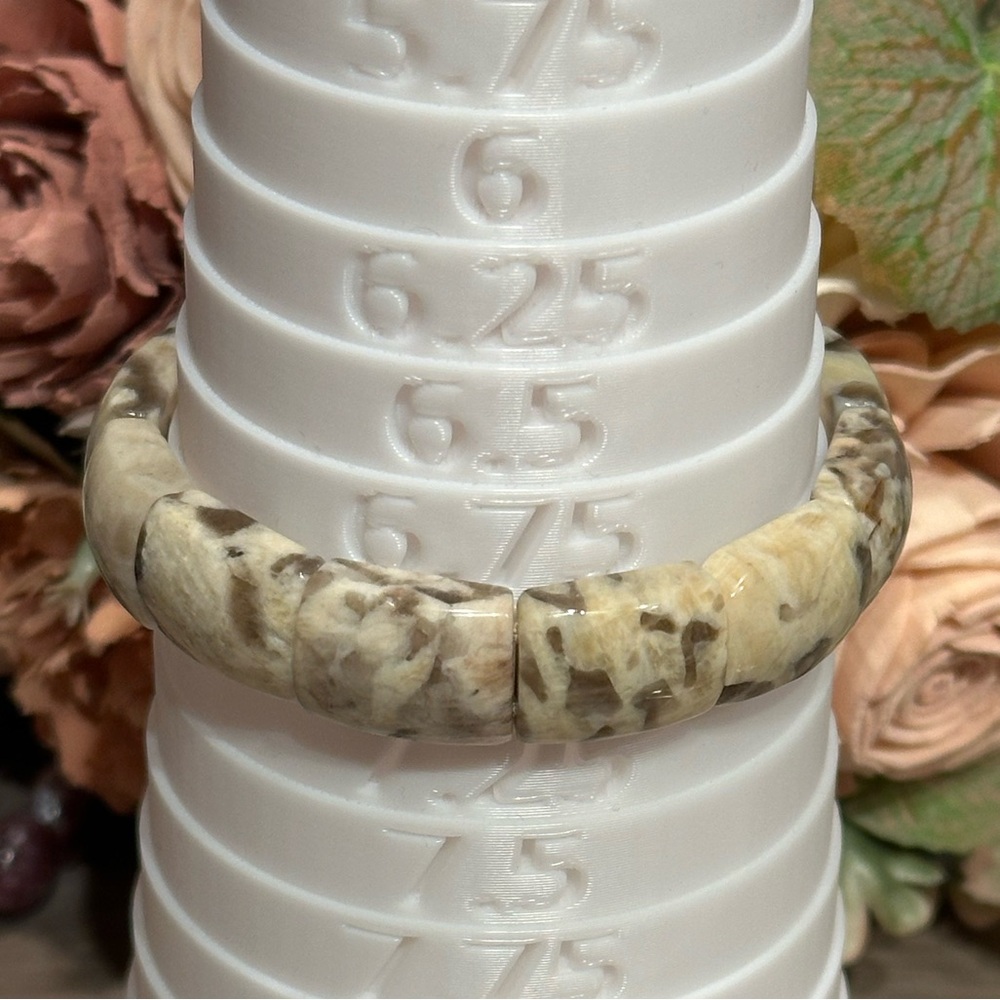 Zebra Stone Feldspar - Spotted Feldspar Soft Bangle Size 7 Item 201 Ivory Cream - Picture 4 of 7